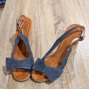 Kate Spade Denim Chambray Blue Espadrille Wedges